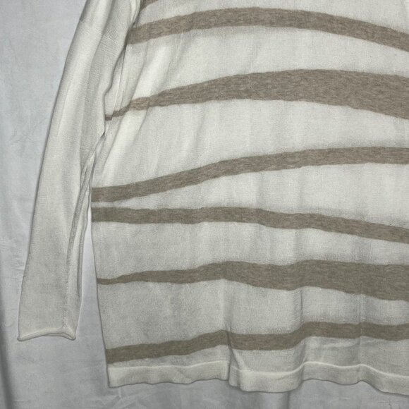 Peruvian Connection Knit Pima Cotton Striped Tunic Striped Cream Brown X-Small - Picture 3 of 9